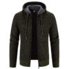 Winter Coat Zipper Closure Solid Color Long Sleeves Drawstring With Hat Keep Warm Casual Thicken Plush Sweater Coat For Daily - Image 3