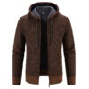 Winter Coat Zipper Closure Solid Color Long Sleeves Drawstring With Hat Keep Warm Casual Thicken Plush Sweater Coat For Daily - Image 6